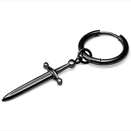 Sort Titanium Hoop Ørering Med Sværd Vedhæng til mænd - Hoop øreringe m. vedhæng