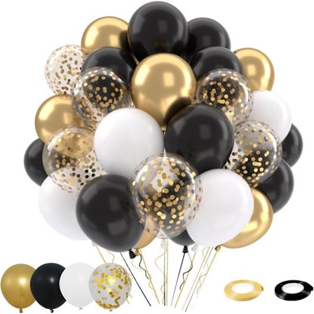 50 stk. Sort & Guld Ballonsæt, 12 tommer Metalliske Konfetti Latex Balloner - Elegant Festdekoration til Bryllupper, Fødselsdage, Dimission