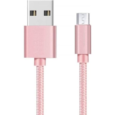 Micro USB-kaapeli - Phonillico - Nailonpunottu - Vaaleanpunainen - Yhteensopiva Samsung Galaxy