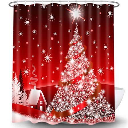 Bruseforhæng med juletema, rød, 180 x 200 cm, meldugbestandigt.