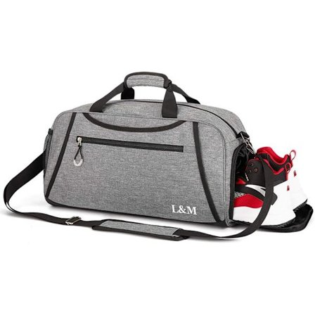 Sportsgymnastiktaske med skorum og våd lomme, stor rejsetaske til mænd og kvinder Yoga træningstaske Tote Weekend Overnight Bag, Grå