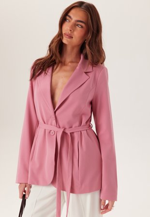 Bubbleroom - Belt Detail Blazer - Pink - Kläder
