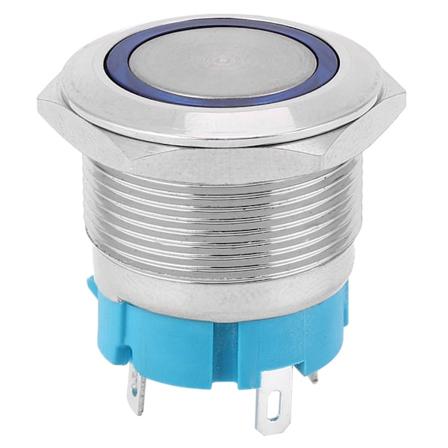 2 stk. 4-polet Selvspændende Trykknapkontakt med Ringlys 22mm IP65 til Skibs- og Bilmodifikation (Blå 3-6VDC)