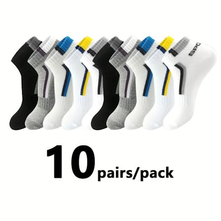 5/10/20/30 Par Enkle Rand Mønster Ankelsokker Komfortable Åndbare Bløde Svedabsorberende Sokker Til Mænd Udendørs Tøj 10pairs Mix colors