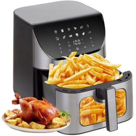 Varmluftsfritös 8,5L med LED-display, Airfryer – 1800 W, visningsfönster & 12 matlagningsprogram, 80 - 200 °C fritös, XXL