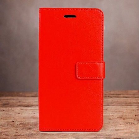 Etui til iPhoneSE pungmodel [rød] gratis nøglesnor flip læder fuld taske