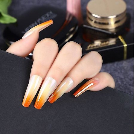 24 st Extra Långa Ballerina Press-on Naglar Kista Falska Naglar Gradienter Färg Långa Akryl Naglar Glitter Artificiella Nagelspetsar Fullt Täckande 