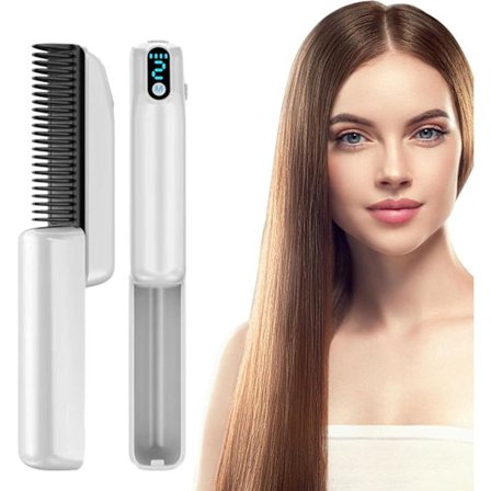 Liten varmekam, rettetang for parykker og naturlig hår, elektrisk rett børste, LED-display, 30 sek rask oppvarming, bærbar