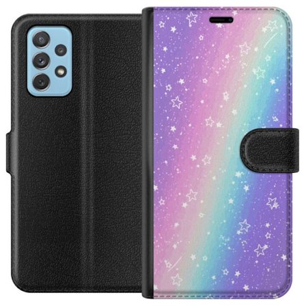 Kompatibelt Lommeboketui til Samsung Galaxy A72 5G Rainbow-farget pastellbakgrunn med hvite stjerner og gnistrende prikker i myk overgang