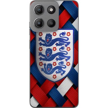 Kompatibelt Mobildeksel til Motorola Motorola Moto G15 Power Grafiskt England-motiv med heraldiske løver og flettet mønster i rødt, hvitt og blått