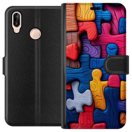 Kompatibel Tegnebogsetui til Huawei Huawei P20 lite Livlig illustration med Stitch blandt lyserÃ ̧de Ã bler i en blÃ ̧d pastelldesign, der kombinerer 