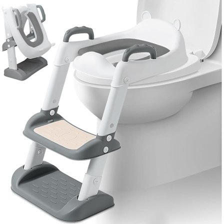 Toalettreduserer for barn, Toalettforhøyer for barn med trinn, Toalettadapter for barn med PU-pute