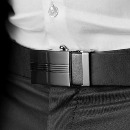 Ceinture en cuir noir à verrouillage automatique pour hommes - Ceintures en cuir