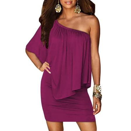 Enhalsad hög midja sexig tröja i mjölkbomull volang höftkjol rosa röd M