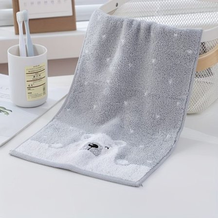 Myke og absorberende håndklær i ren bomull for ansikt og hender, med et søtt bjørnedesign, perfekt for hjemmebruk på badet [DB]