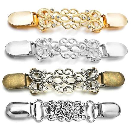 4 kappaletta retro-neuletakki klipsisettiä - Neulekauluksen klipsi, vintage-kierteet kristalleilla ja klassinen kukka