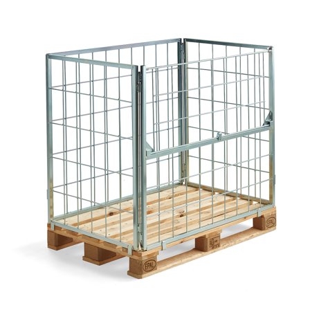 Gitter-Palettenrahmen VOLUME, 1200 x 800 x 1000 mm, klappbare Langseite