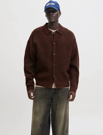 Jack & Jones Joryork Knit Cardigan Polo Stydaw25 - Brown - XXL