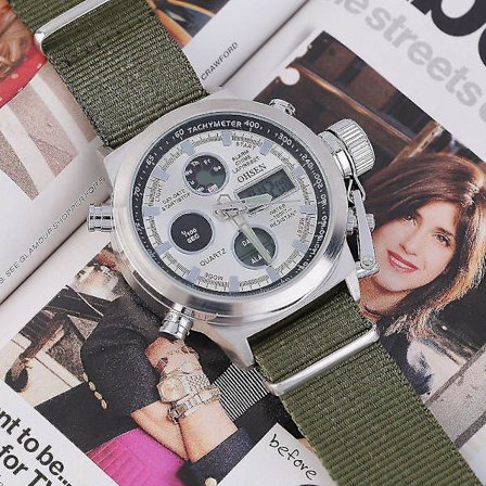 Håndklokke for menn i nylonstoff med kvarts-digitalt urverk