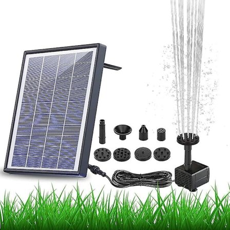 6.5W Solcellsdriven Fontänpump Inbyggt 1500mAh Batteri, Flytande Solcellsfontän Vattenpump med 6 Munstycken, för Fågelbad, Akvarium, Damm eller 