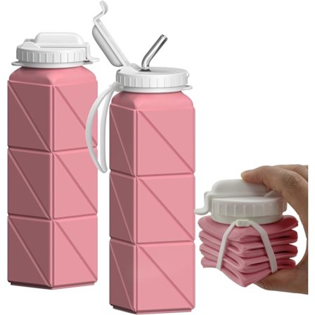 Hopfällbar Vattenflaska med Sugrör, Silikon Vikbar Bärbar Vattenflaska 610ml Lätt Vikt Återanvändbar Läckagesäker för Resor Camping Vandring Cykling