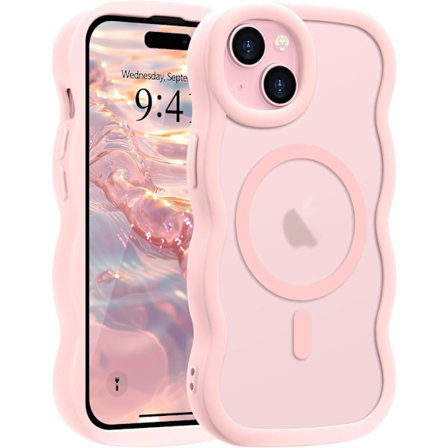 2025 Seneste Model til iPhone 15 Cover, Krøllet Bølget Ramme Hård Gennemskinnelig Mat Klar Bagside Cover til Kvinder Mænd Kompatibel med Magsafe TPU B