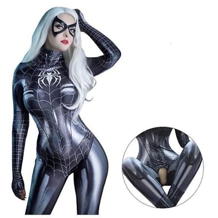 Hämähäkkimies Cosplay-asu Seksikäs Bodysuit Supersankari Hämähäkkimies Seksikäs Naisten Musta Hyppypuku Aikuisille Halloween Cosplay-juhliin 3XL