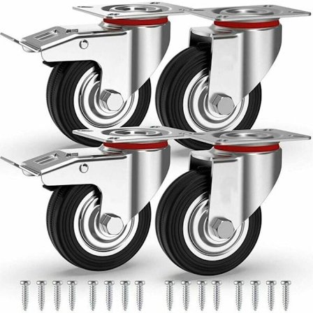 Møbelhjul 75 mm 200 kg, drejelige hjul med bremse, industrielle pladehjul transport -