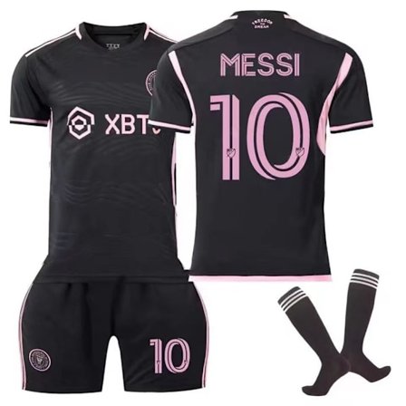 Messi NO.10 Miami International tröja bort svart fotbollströja vuxen kostym barn set