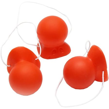 3 stk. røde gummi-klovnenæser, klovnenæse og elastisk cirkus