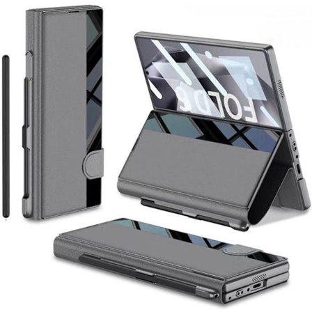 Til Samsung Galaxy Z Fold 6 med S Pen-lomme, Indbygget Skærmbeskytter PU Læder Magnetisk All-Inclusive Flip Cover