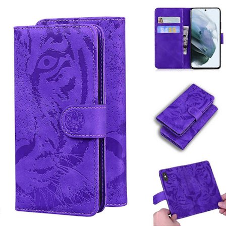 For Samsung Galaxy S21 FE Tiger Embossed Pattern Horizontal Flip Leather Case with Holder & Card Slots & Wallet