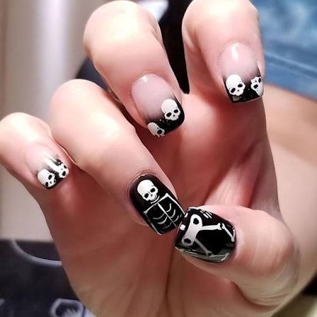 Halloween Skull Fake Nails Dark Mystery Nail Press på negler
