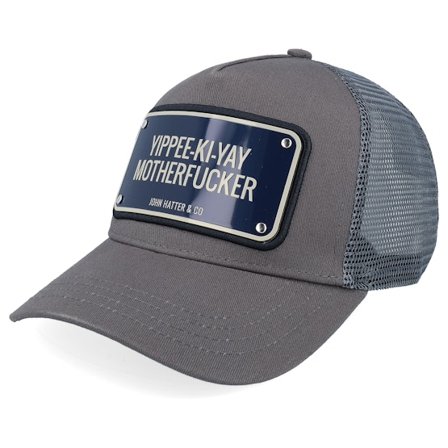John Hatter & Co - Gris trucker Casquette - Yippee-ki-yay Aluminium Plate Grey Green A-Frame Trucker @ Hatstore