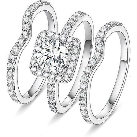 Silver Förlovningsringar för Kvinnor Flickor Silverringar Cubic Zirconia Ringar för Kvinnor Simulerade Diamant Vigselringar