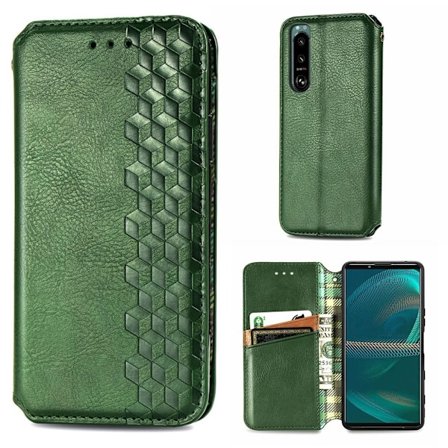 Nahkakotelo With A Stylish Rhombus Imprint For Sony Xperia 5 III - Vihreä