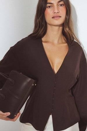 NA-KD Tailored Fitted Button Front Blouse - Business tøj - Brun - EU 32