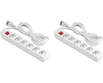 ON 2x Extension lead 6-way socket grounded with switch, 3m - Paket med två grendosor med sex uttag och strömbrytare