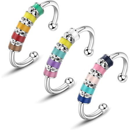 Emalje Fidget Ringe Til Angst Kvinder, Til Min Datter Anti-angst Multifarvet Rustfrit Stål Stressaflastende Spinner Ringe Med Perler Din Angst Lyver 