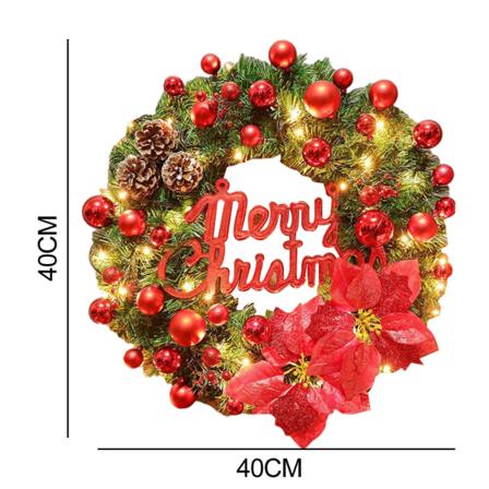 Julekrans 40cm Kunstig Juletræskrans med LED Lys Julepynt til Fordør Nytårsgave