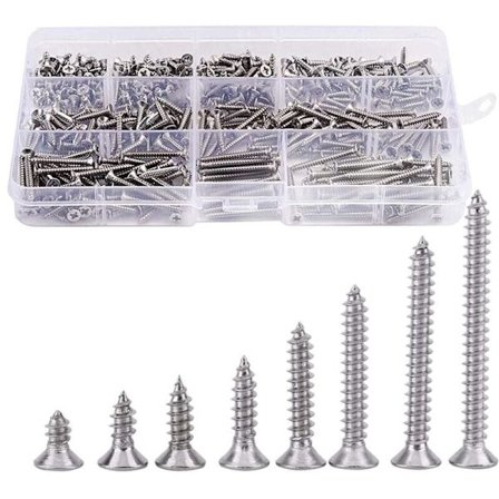 400 stk Rustfrie Forsenkede Skruer Kryss Flat Hode Treskruer
