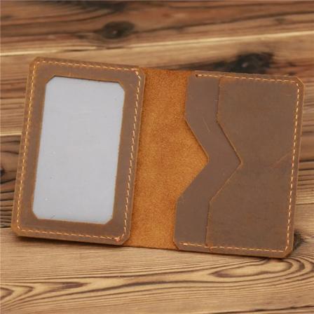 Lädergravyr för män ID Kreditkortshållare Plånbok Myntväska Business Slim Money Pocket Case Små korthållare med flera kort Yellow Brown