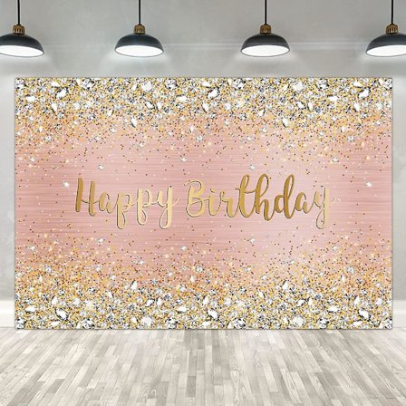 Happy Birthday Baggrund Diamant Glans Bokeh Pink Og Guld Prik Glitter Glimmer Fotografi Baggrund Til Piger Fest Dekoration (110cm*180cm)