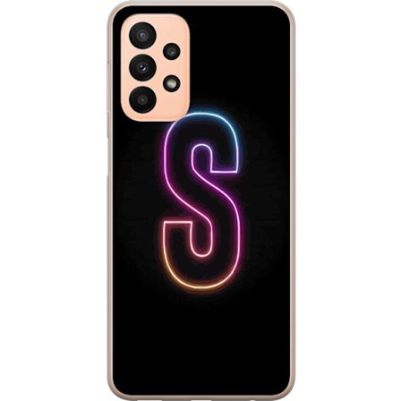 Kompatibelt Mobildeksel til Samsung Samsung Galaxy A23 5G Neonbokstav S i lysende rosa og blå toner mot mørk bakgrunn, stilig bokstavkunst med retro