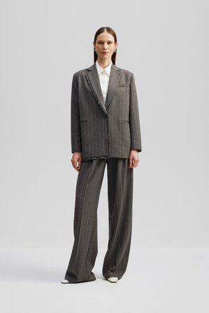 Malina - Ariana Tailored Fransen-Blazer - L - Grey Pinstripe