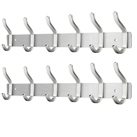 Ruostumattomasta teräksestä valmistettu vaatekoukku, seinäkiinnitteinen naulakkoteline, 6 koukun naulakko, naulakko, seinäkiinnitteinen naulakko 