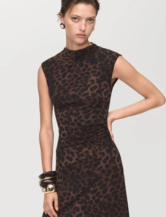Mango Leopard-Print Fitted Dress - Brown - M