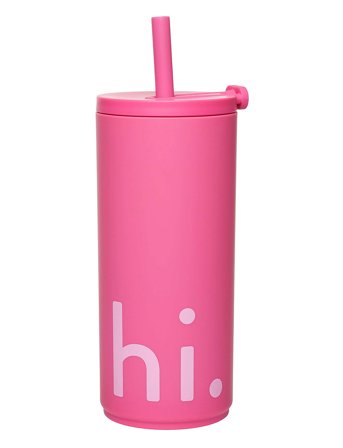 Travel Cup With Straw With Soft Coating Pink Design Letters