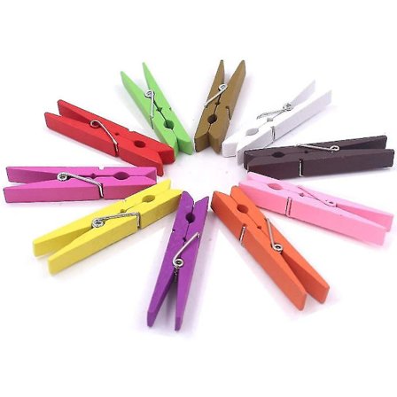 Stora 3 tum Naturfärgade Träklädnypor, Set med 50 Stycken, Blandade Färger