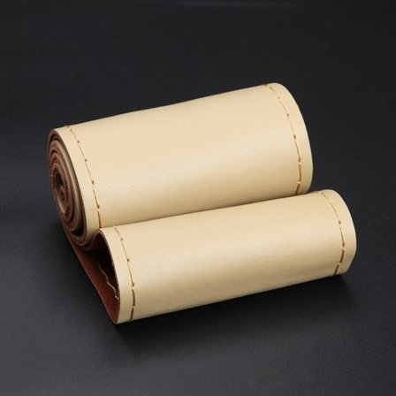 (Beige) Äkta Läder Ratt Skydd Andningsbart Bekvämt DIY Handsömnad Auto Ratt Flätat Fodral Passar Bil SUV